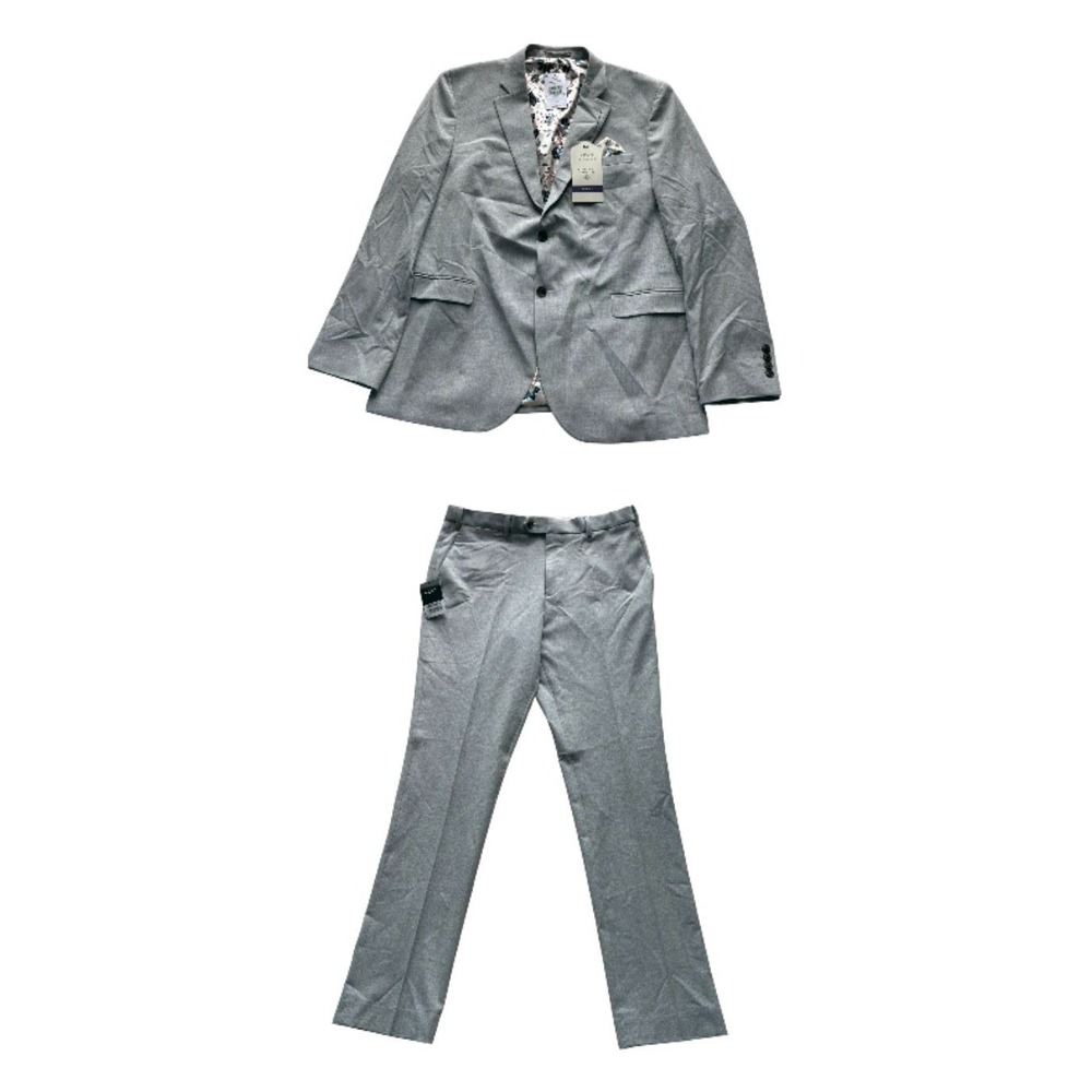 NEXT Tailoring Mens Light Grey 2 Piece Suit 46R Jacket Slim Fit 4 Way Stretch NW